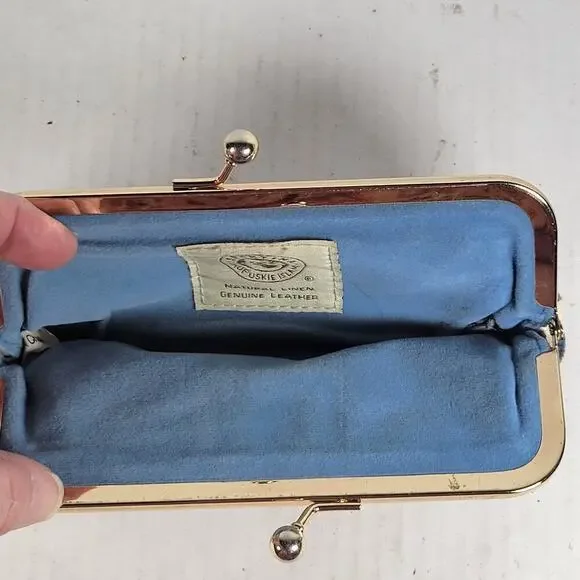 Spartina 449 Leather Linen Moroccan Mosaic Patterned Nautical Coin Purse - Picture 8 of 10